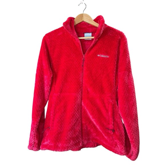 Women's Large Red Columbia  Interchange Fuzzy Full Zip Up Coat Jacket Warm - Picture 1 of 6